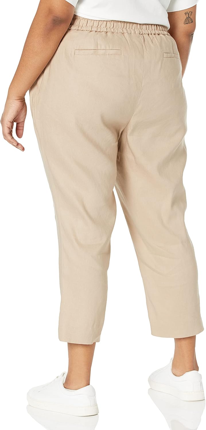 Женские льняные брюки Calvin Klein с эластичной резинкой, Mushroom — фото 2