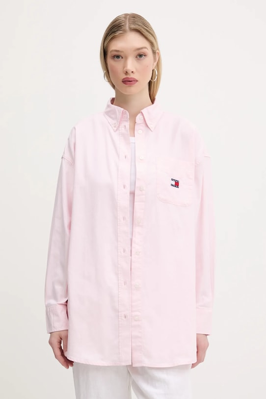 

Хлопковая рубашка Tommy Jeans, розовый