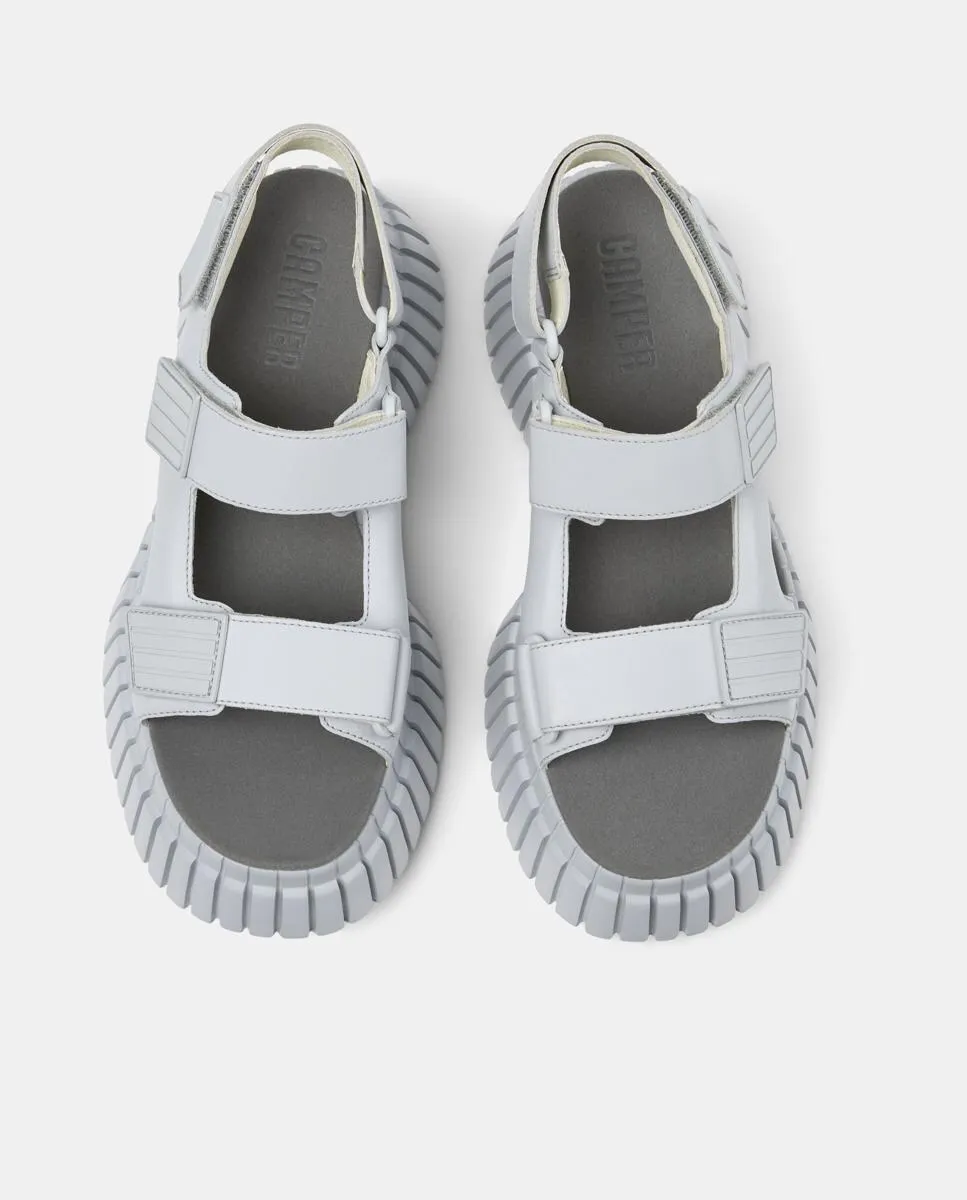 Женские кожаные босоножки на платформе с застежкой-липучкой Camper, серый — фото 4