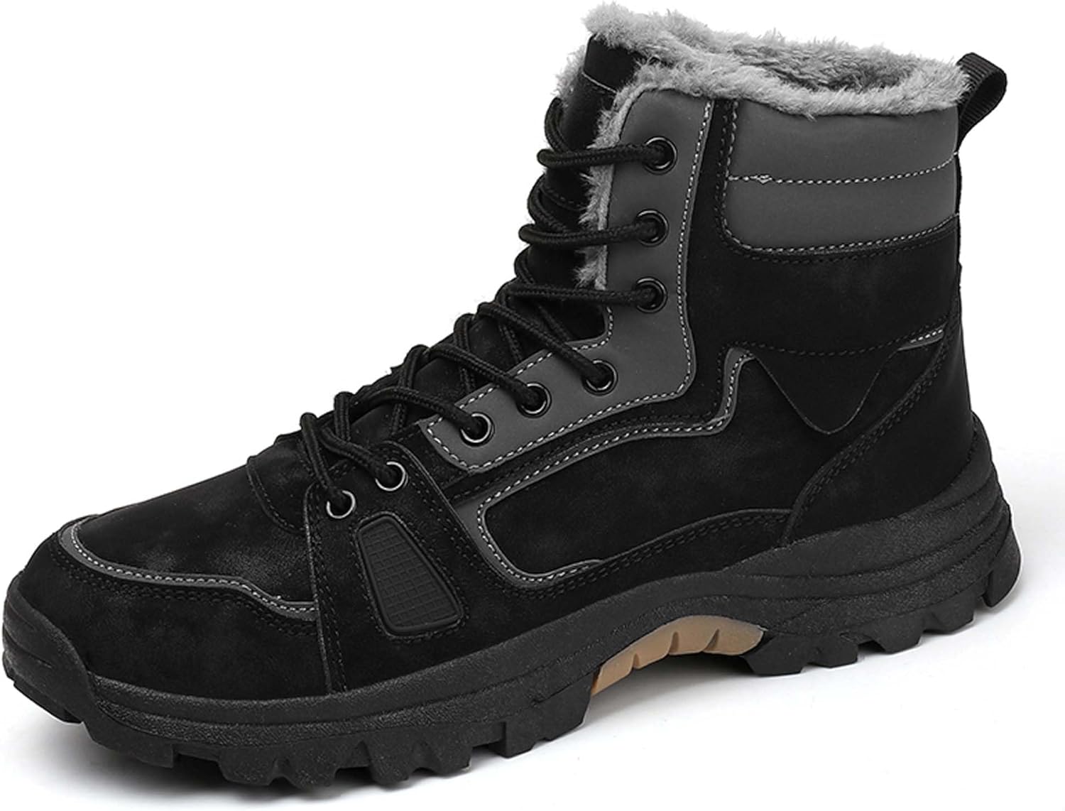 

Мужские водонепроницаемые зимние ботинки с теплой меховой подкладкой, зимние походные ботинки, противоскользящие, высокие на щиколотку, для спорта, работы, прогулок и походов с рюкзаком, черные, хаки Generic