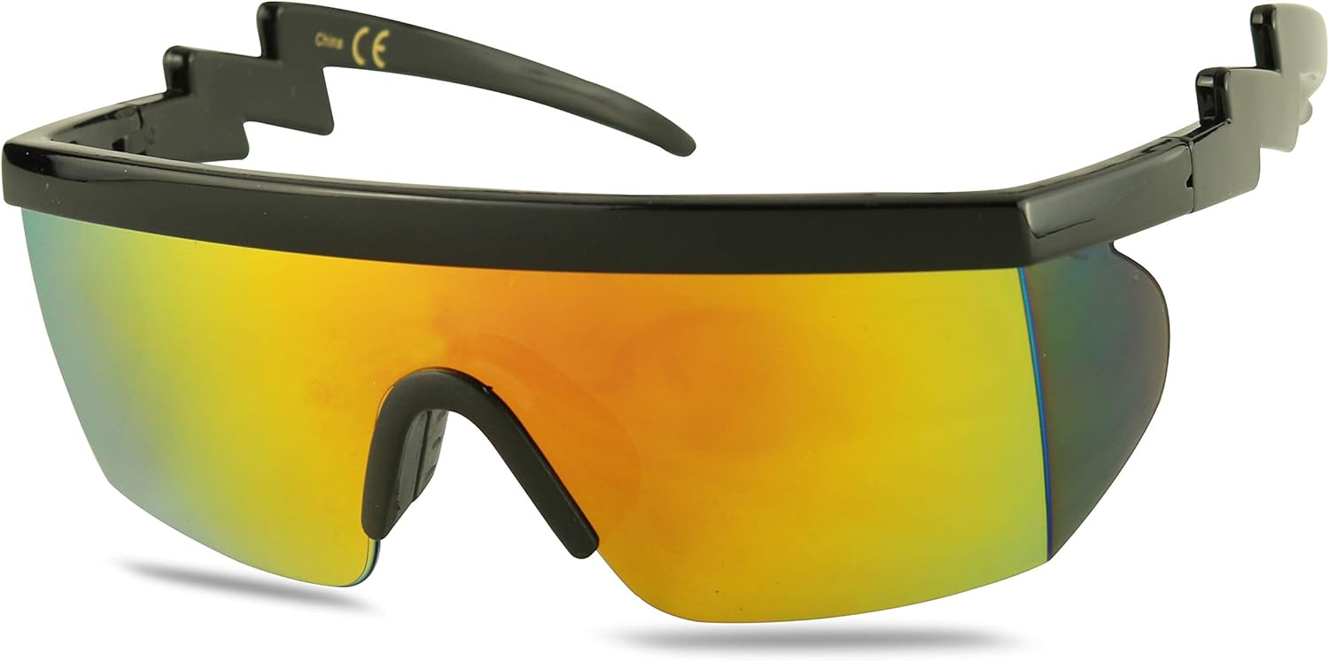 

Солнцезащитные очки ShadyVEU Semi Rimless в стиле 80-х: ретро, ​​неоновые зеркальные, радужные, красочные, с зигзагообразным рисунком, в стиле рейв, Black Frame/ Fire Lens