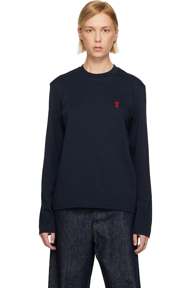 

Ami Paris Темно-Синяя хлопковая футболка с длинными рукавами ami de coeur