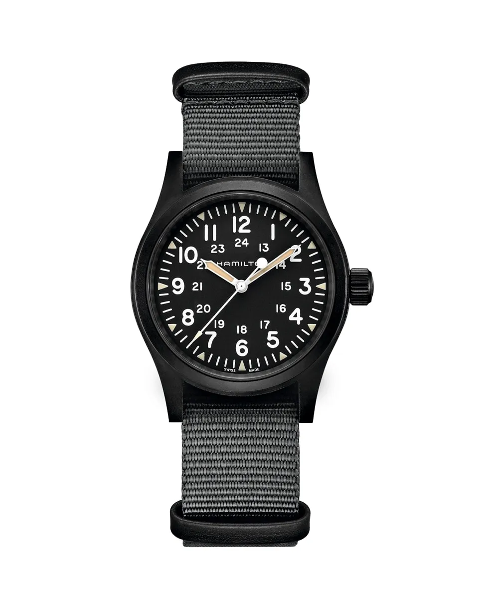 

Мужские механические часы Khaki Field 38 мм H69409930 с текстильным ремешком Hamilton, серый