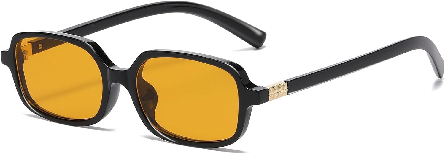 

Солнцезащитные очки в стиле ретро, ​​прямоугольные, для женщин и мужчин, винтажные, узкие, модные, маленькие, квадратные, в стиле 90-х, с защитой от УФ-излучения pipajoy, Black Frame - Orange Lens