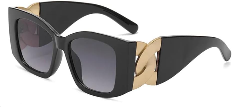 

MUTYNE Роскошные большие квадратные солнцезащитные очки для женщин и мужчин в винтажном панк-стиле, элегантные солнцезащитные очки с крупной оправой и витой цепочкой, Black Gray