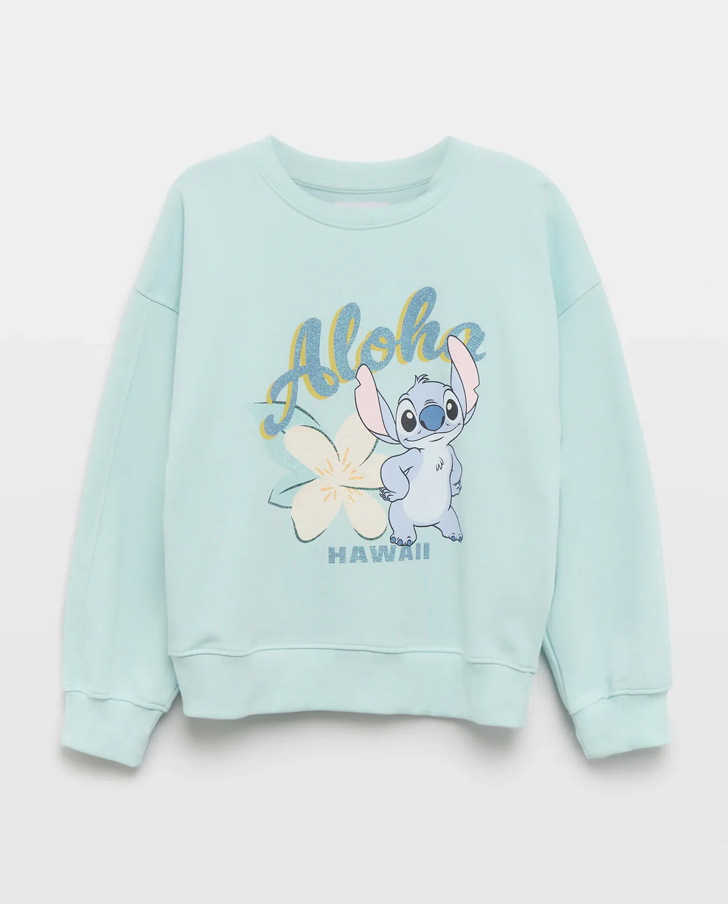 Свитшот с воротником-стойкой, позиционный принт STITCH ALOHA с блестками для девочки Kids El Corte Inglés, 582 Verde Agua — фото 4