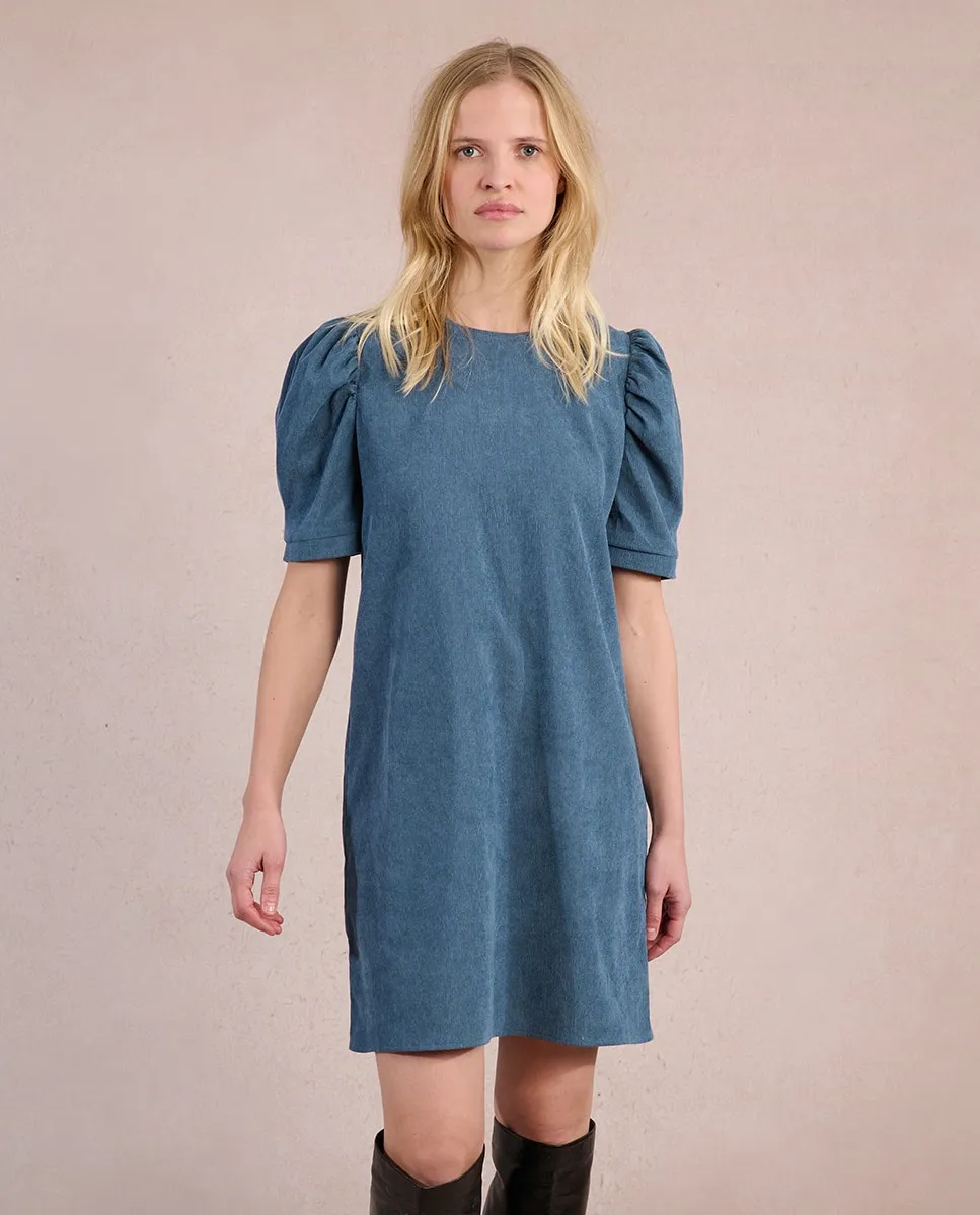 

Платье с короткими объемными рукавами из вельветовой ткани Molly Bracken, синий