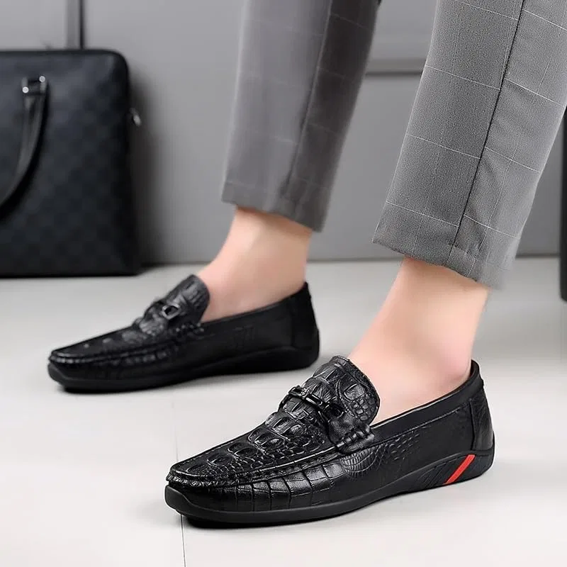 Лоферы мужские крокодиловая печать, без бренда, Black UOPYNE — фото 2