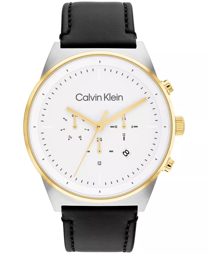 

Мужские часы с черным кожаным ремешком, 44 мм Calvin Klein