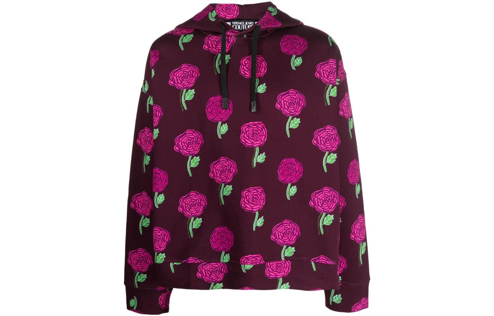 

Худи из хлопка с принтом розы VERSACE JEANS COUTURE, Burgundy