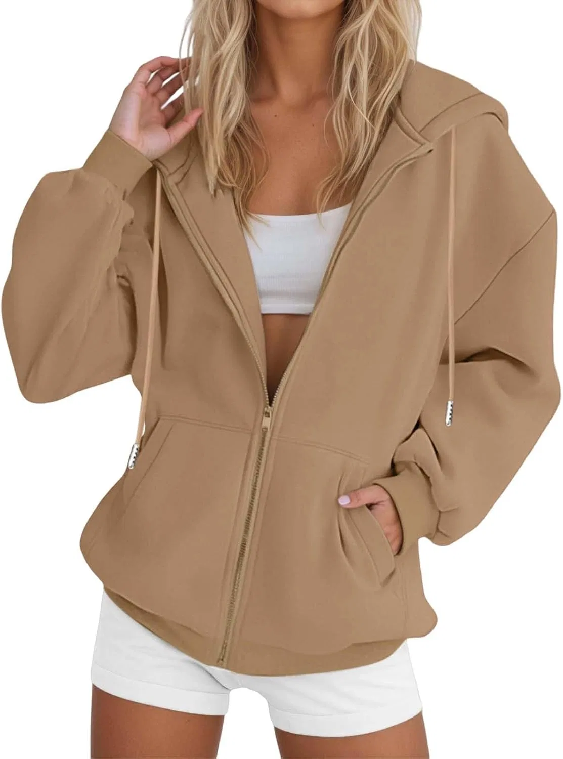 Толстовка на молнии оверсайз, женская, Khaki 4