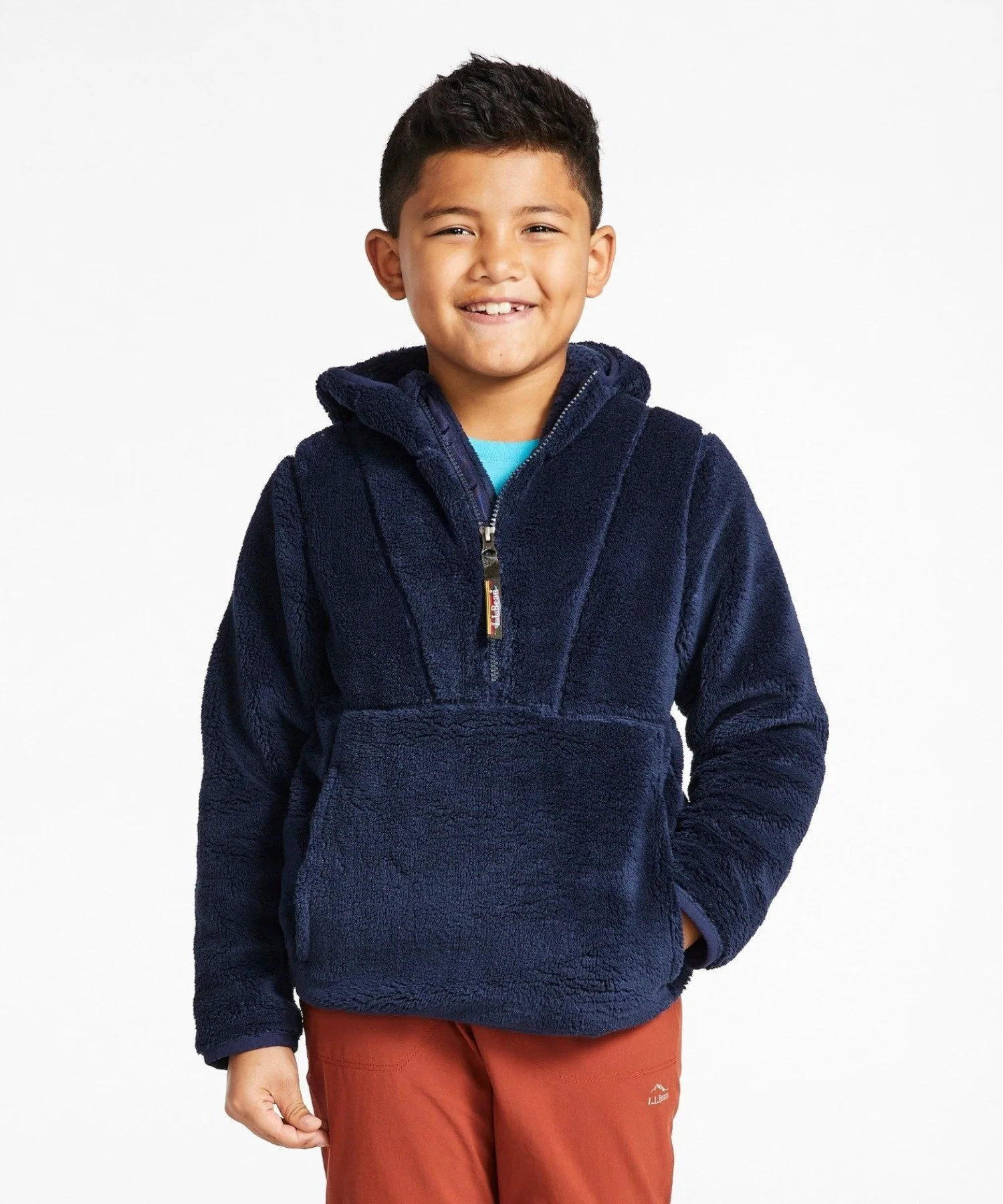 Детский пуловер с капюшоном из флиса с высоким ворсом LL Bean L.L.Bean, Bright Navy