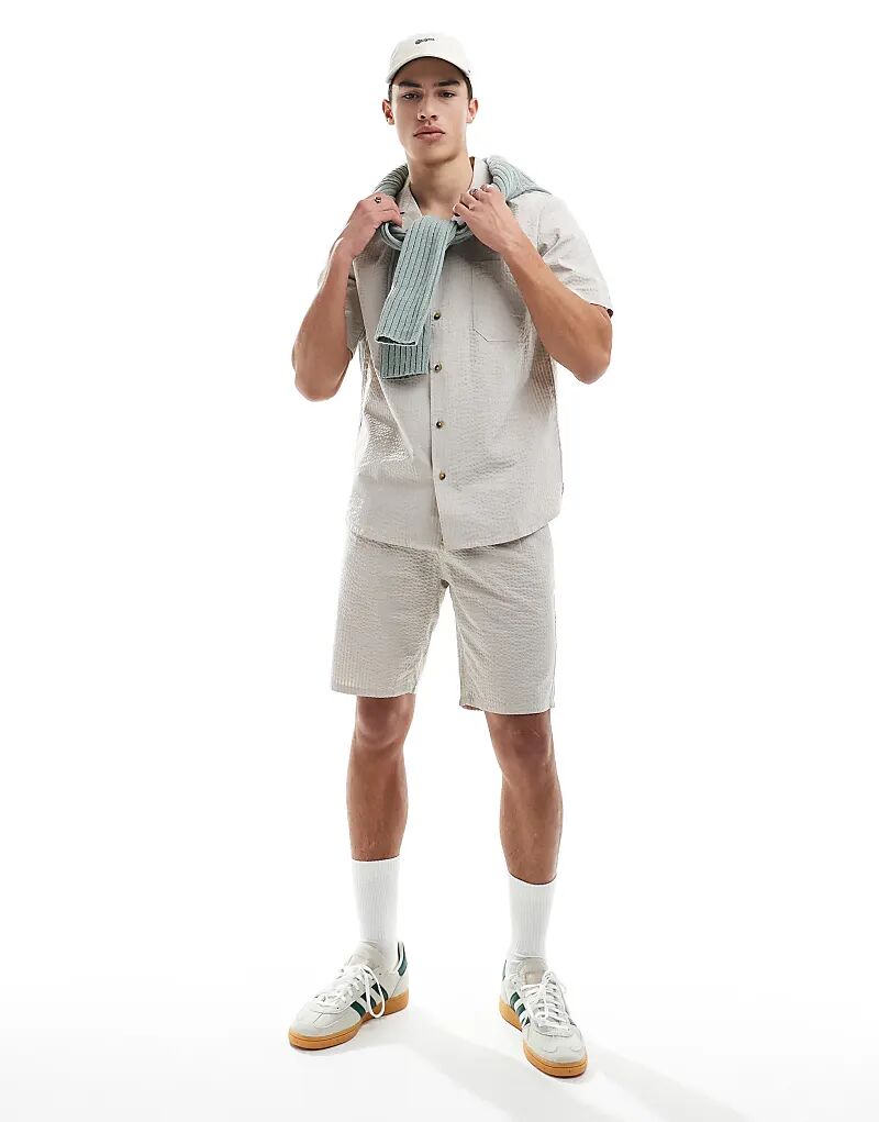 

Рубашка ONLY & SONS из сирсакера бежевого цвета