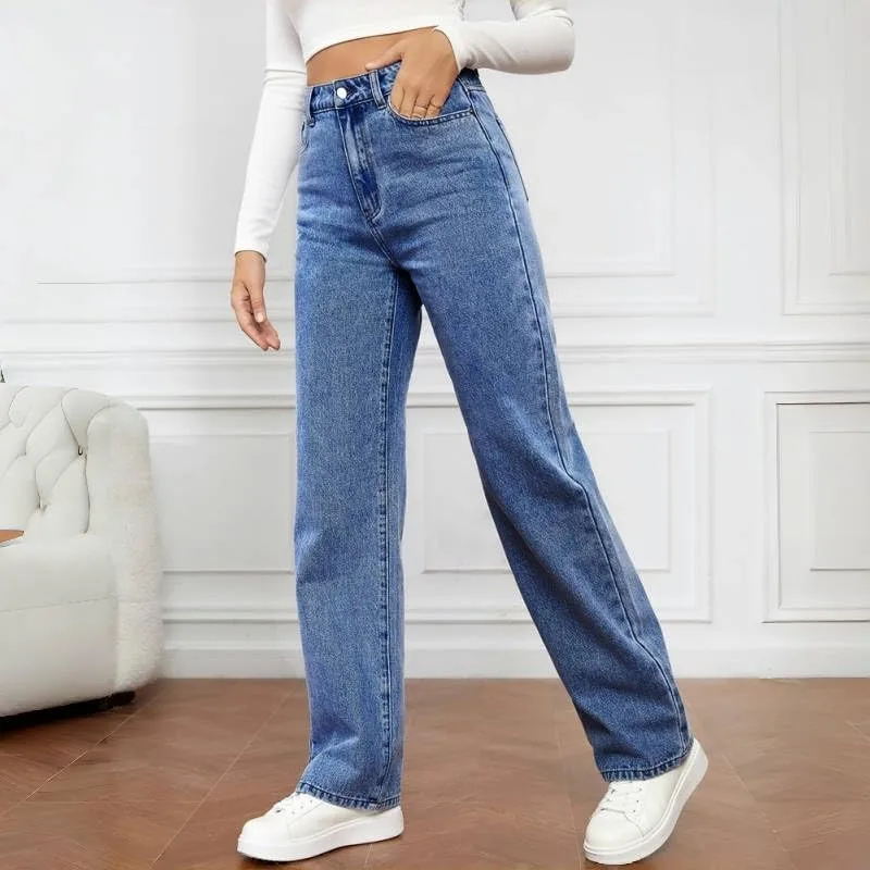 Женские джинсы Mid Waisted Straight Leg Casual Loose Denim Pants Lightweight — фото 3