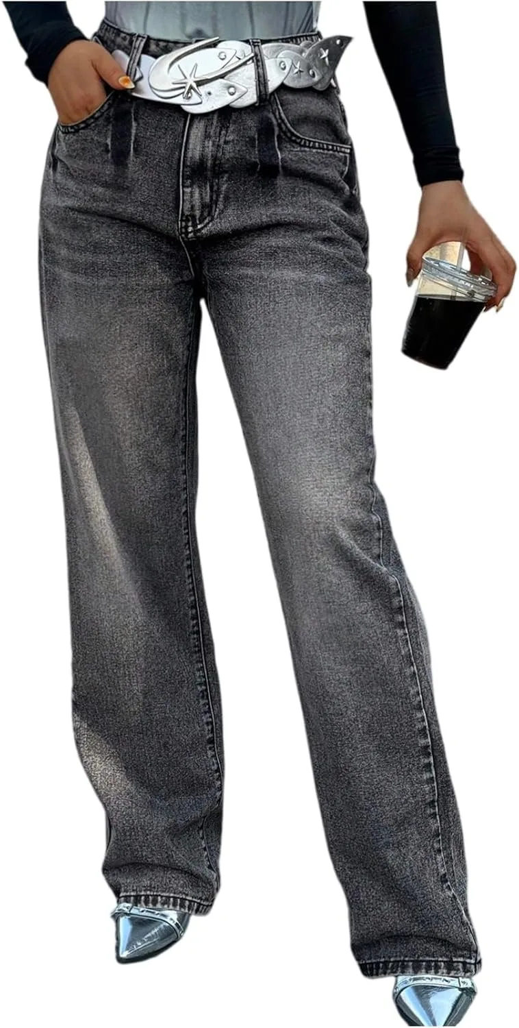 

Прямые широкие карго джинсы для женщин с высокой посадкой