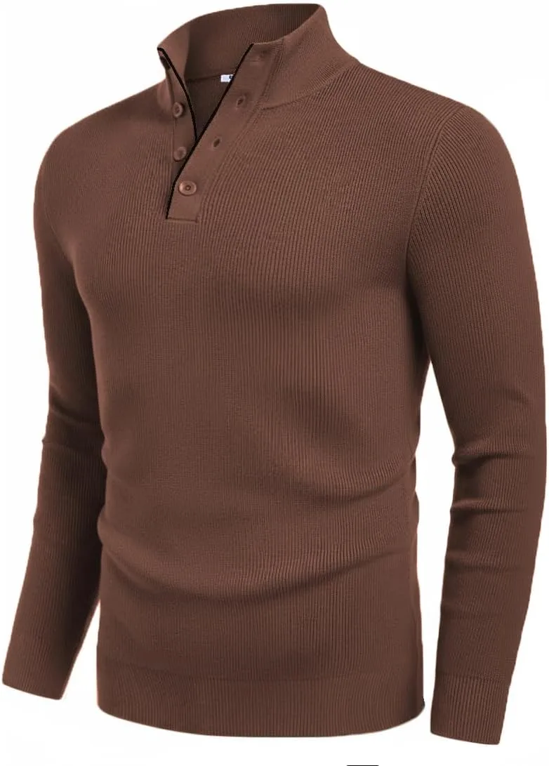 

Кофандy мужской вязаный пуловер с четвертью пуговиц и воротником-стойкой COOFANDY