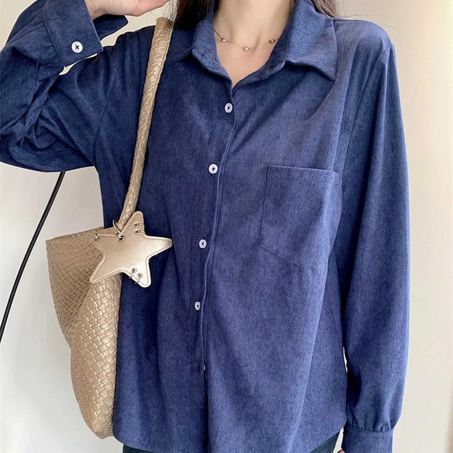 Блуза, длинный рукав, Corduroy Shirt, синий — фото 2