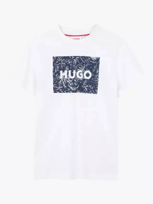 Детская футболка с коротким рукавом и графическим логотипом, белая HUGO BOSS