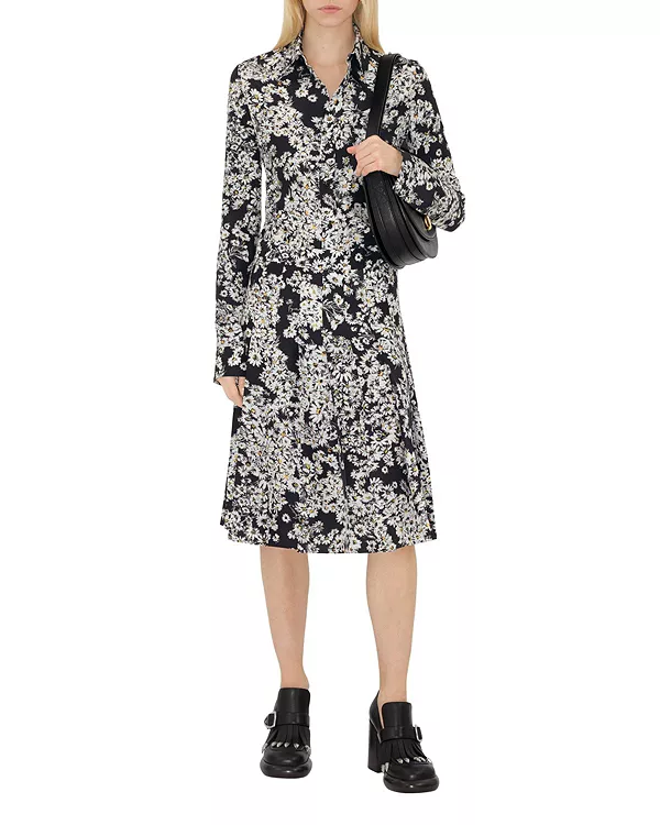 

Плиссированная шелковая юбка с ромашками Burberry, черный