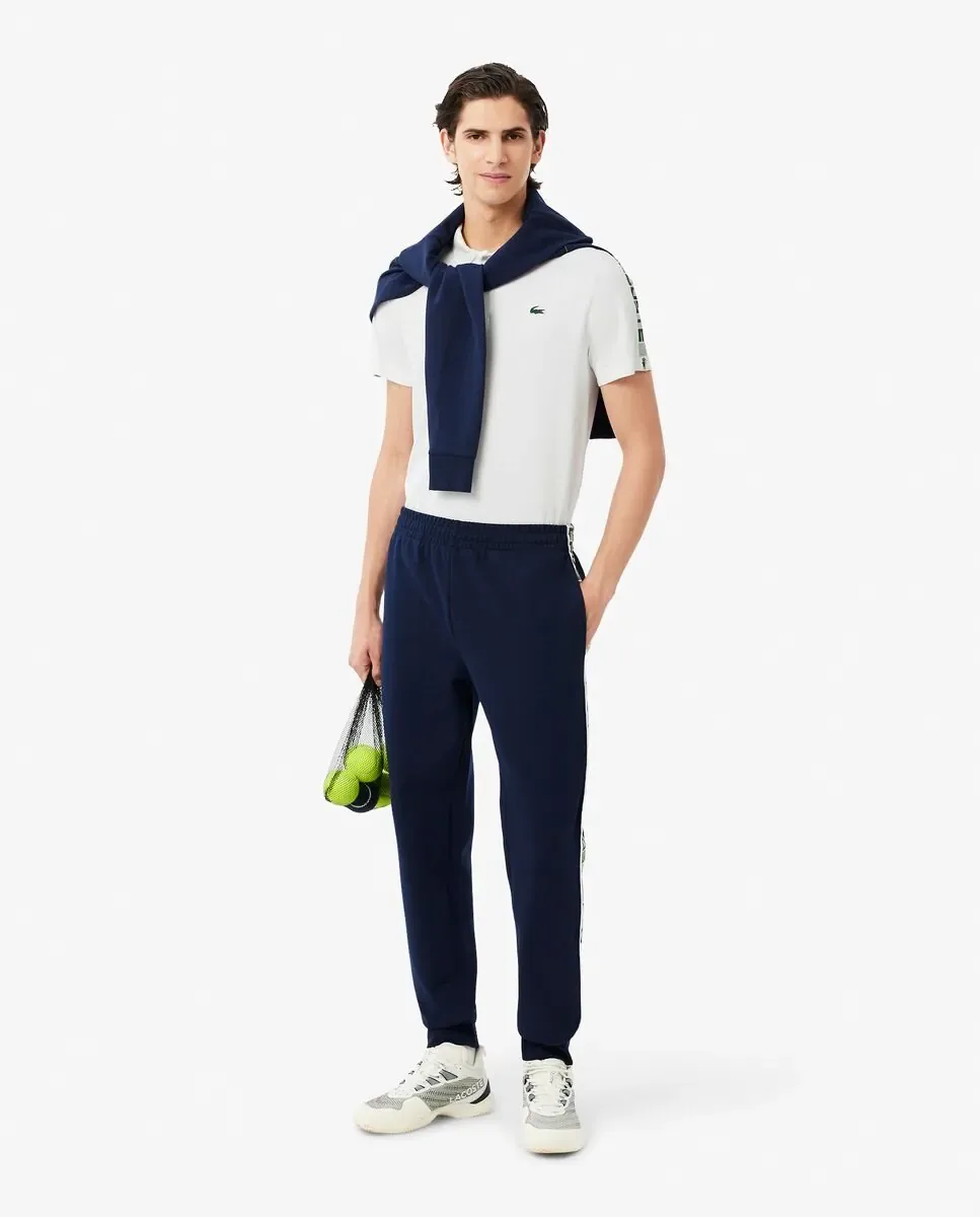 Мужская теннисная футболка поло с полоской от бренда Ultra-Dry с коротким рукавом Lacoste, белый — фото 4