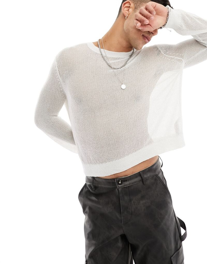 

Белый вязаный свитер с длинными рукавами из металлизированной сетки ASOS DESIGN