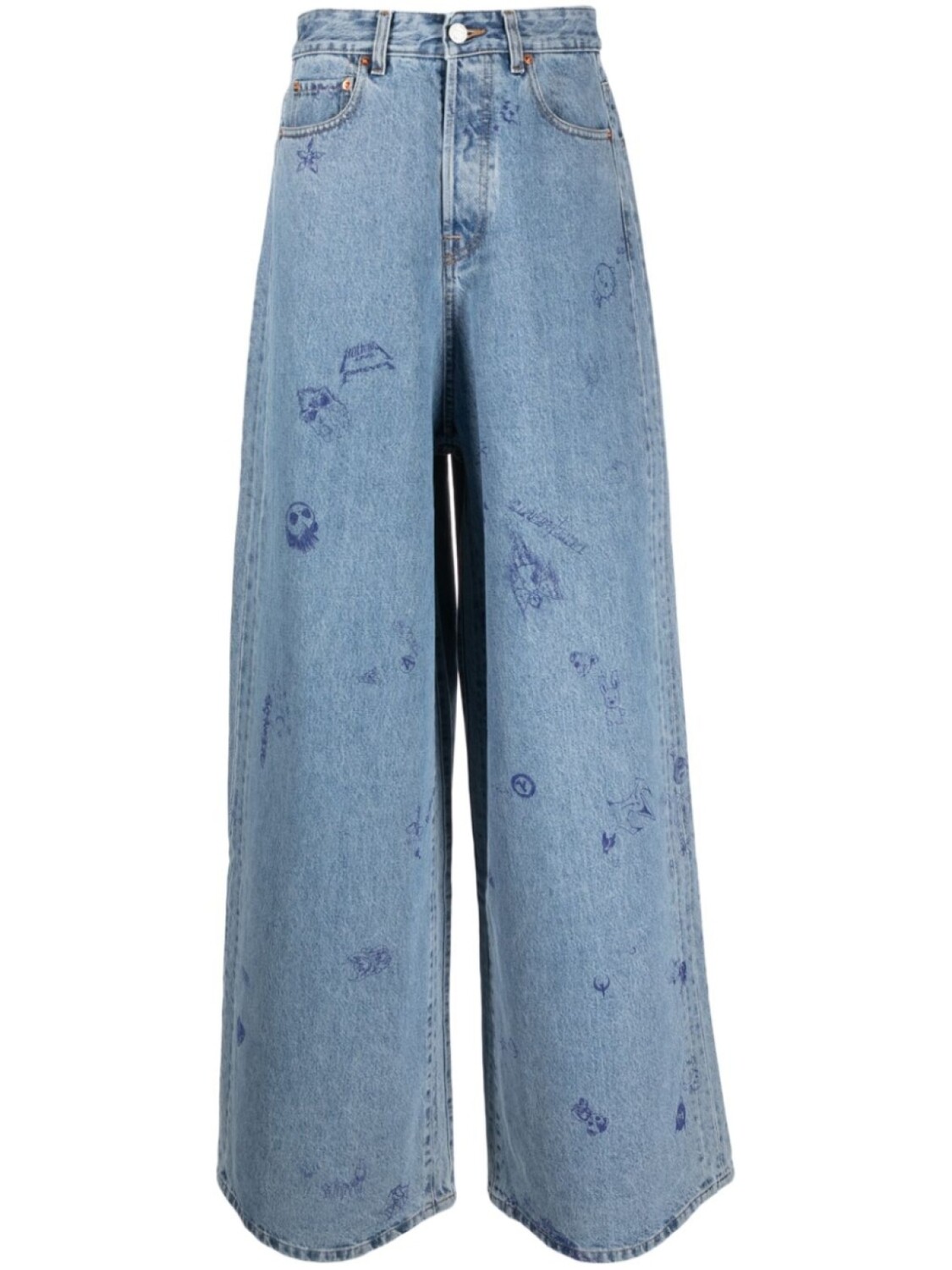 

Широкие джинсы с принтом VETEMENTS, синий