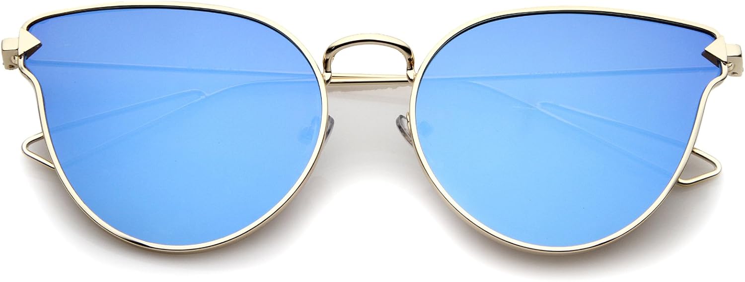 

zeroUV - Солнцезащитные очки в форме «кошачий глаз» с металлической оправой и дужками в виде стрел, плоские линзы с цветным зеркальным покрытием, диаметр 58 мм, для женщин, Gold / Blue Mirror