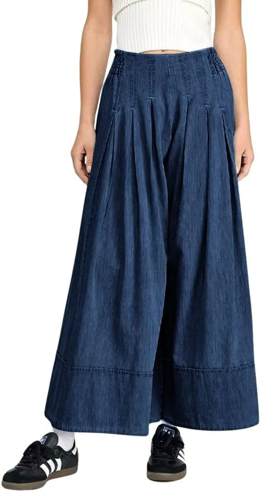 

Женские джинсы-кюлоты Flare Wide Leg с плиссировкой и эластичным поясом chouyatou