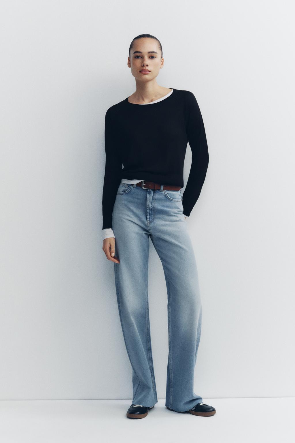 

Широкие джинсы с высокой талией ZARA, светло-голубой