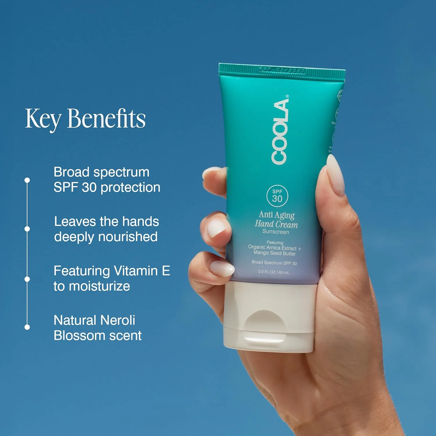 Антивозрастной крем для рук COOLA с SPF 30, протестирован дерматологами, содержит масло семян манго, витамин Е, органическую арнику, глубоко питает, заметно разглаживает кожу, 60 мл. — фото 3