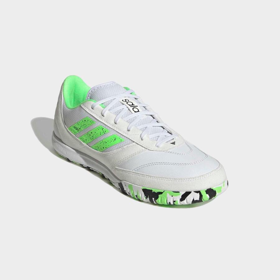 ADIDAS Женские/мужские бутсы для мини-футбола в помещении - Top Sala, белые/зелёные — фото 2