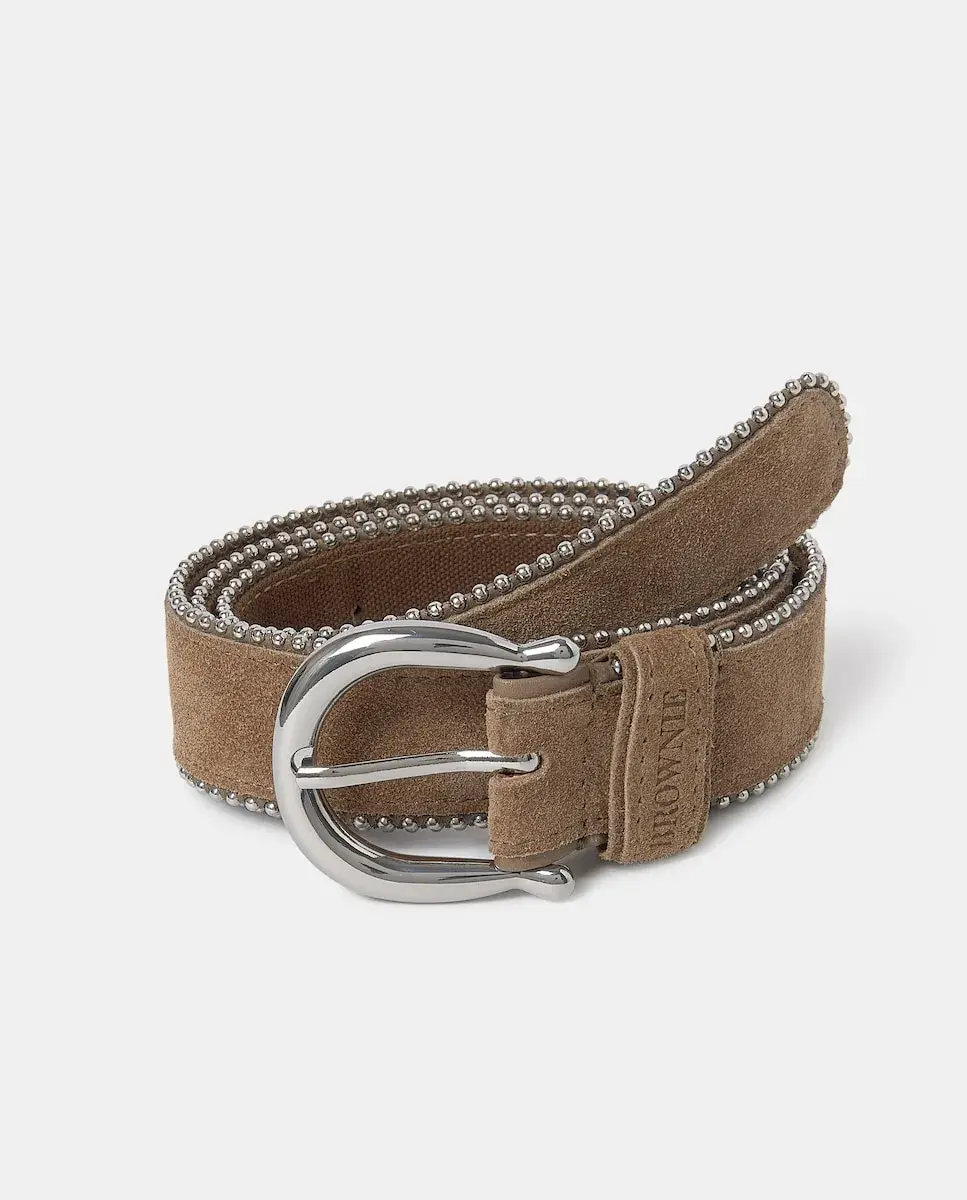 

Женский кожаный ремень с маленькими бусинами темно-тауового цвета Brownie