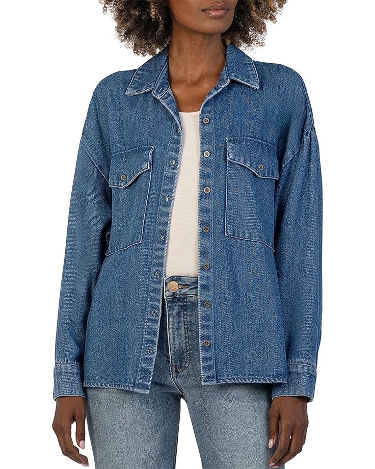 

Футболка KUT from the Kloth Louella-Drop Shoulder Top W/ Shirring, цвет Medium Wash