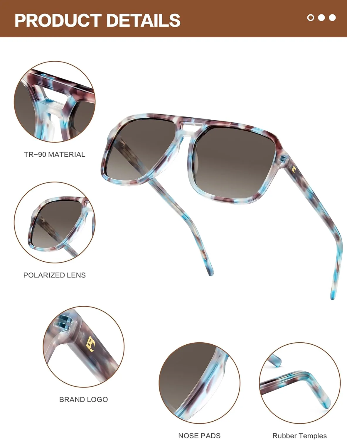 

Женские поляризованные солнцезащитные очки BIRCEN для путешествий: модные солнцезащитные очки из ацетата с защитой UV400 для вождения, пляжа и отдыха, P5-tortoise