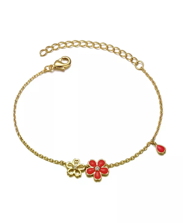 

Детский браслет с цветочным мотивом, покрытый золотом 14 карат, с цветной эмалью Gigigirl, red