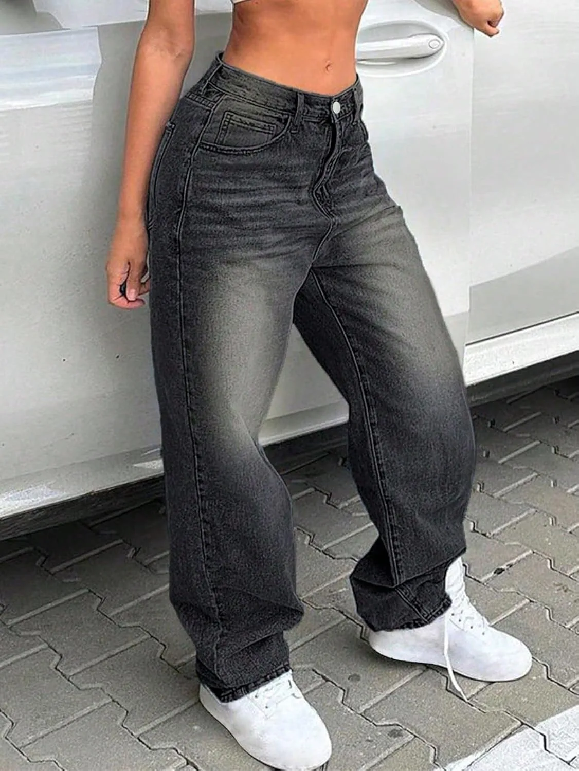 Женские классические джинсы Loose Stacked Straight Leg Generic, темно-серый — фото 4