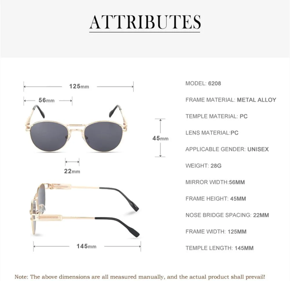 

Круглые солнцезащитные очки в стиле стимпанк для мужчин, роскошные солнцезащитные очки в стиле панк для женщин, овальные солнцезащитные очки LVTFCO, Gold Brown