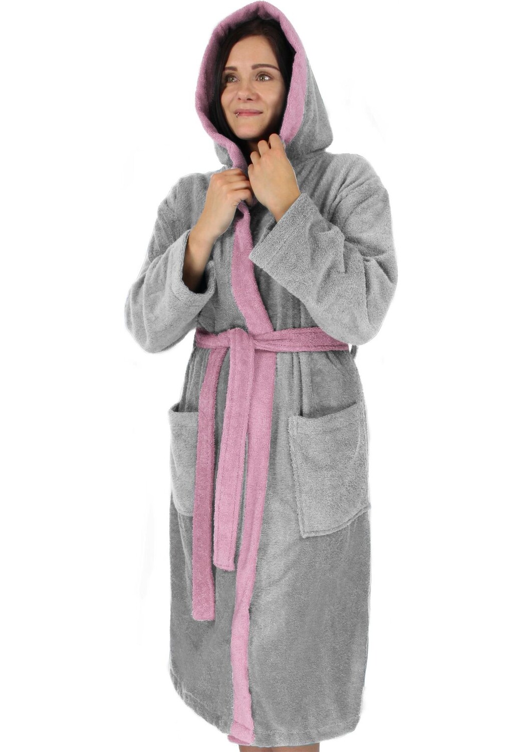 

Халат женский хлопковый с махровой тканью, двухцветный - OEKO-TEX 100 normani, цвет Grau Rosa