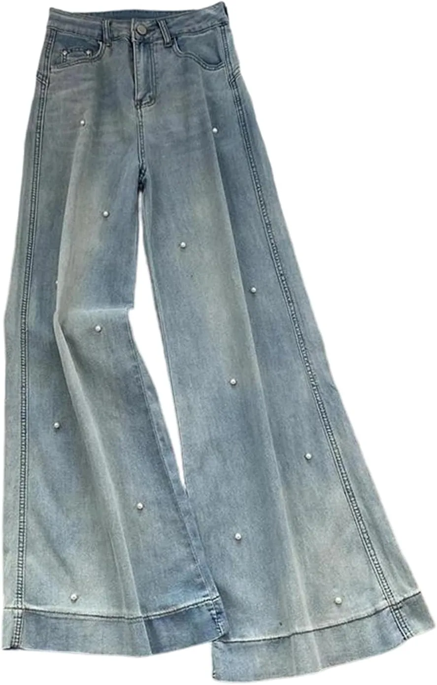 

Женские джинсы с вышивкой и широкими штанинами