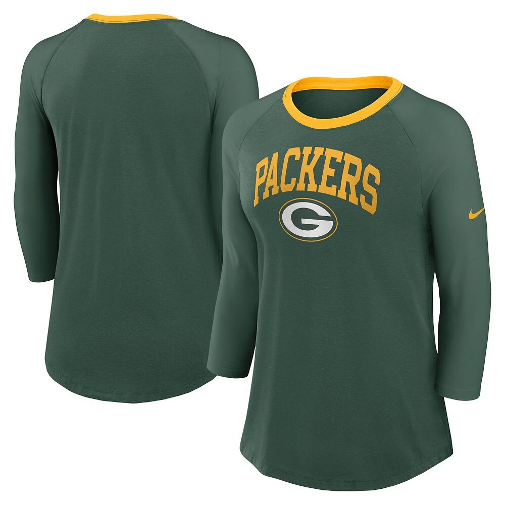 

Женская футболка Nike Green Green Bay Packers реглан с рукавом 3/4, цвет Pkr Green