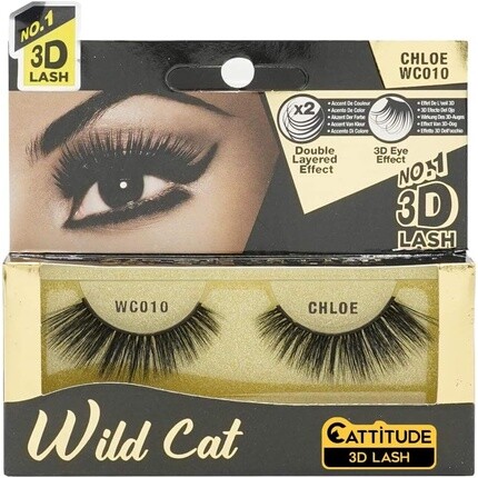 

CATTITUDE 3D LASHES Chloe Wild Cat False Lashes Легкие многоразовые ресницы, не тестируются на животных Ebin New York