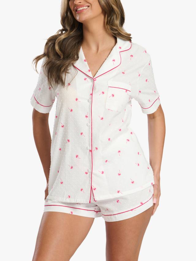 

Пижамный комплект с принтом в виде пальм, рубашка с короткими рукавами и шорты Loungeable, White