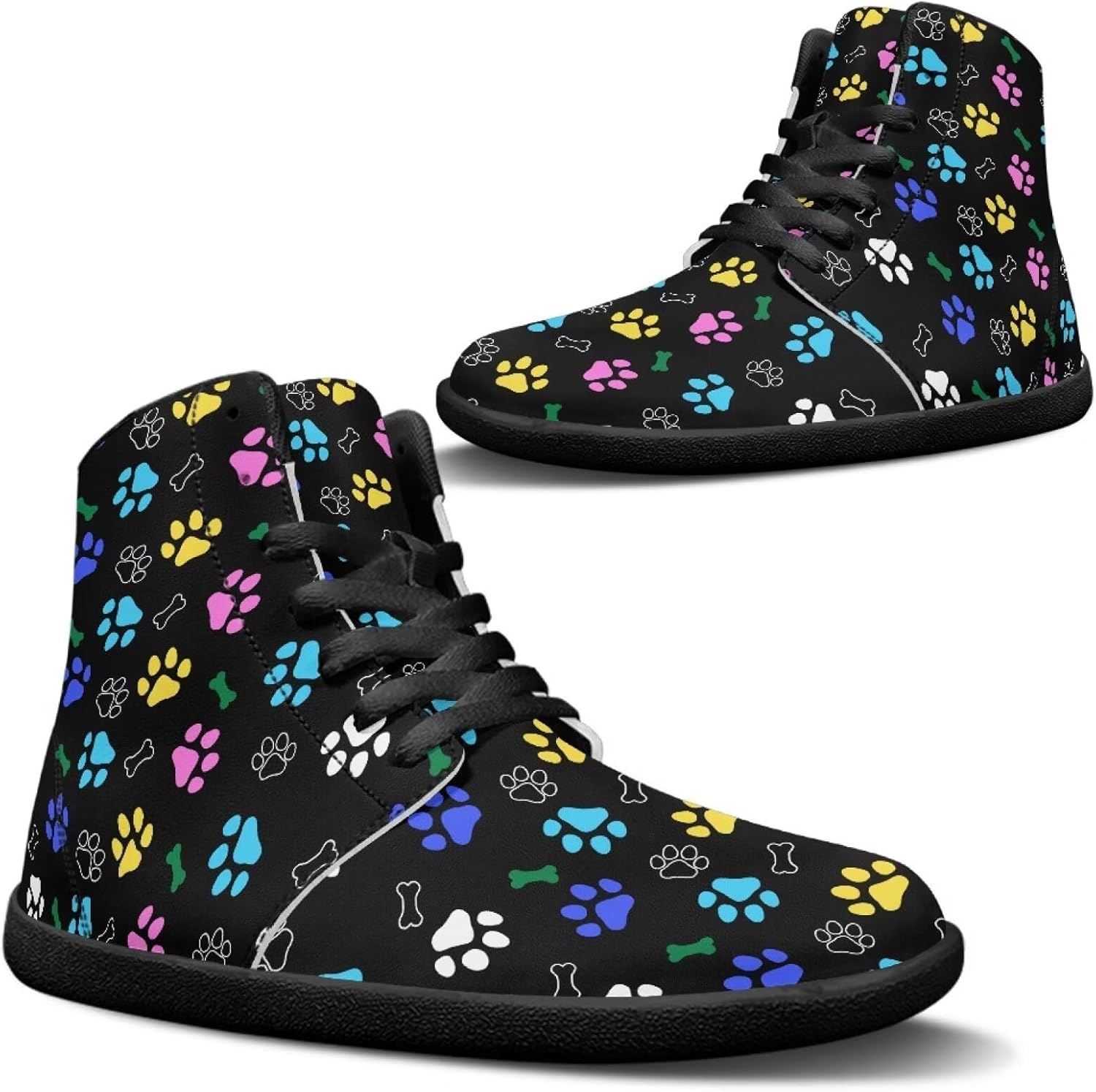 

Унисекс высокие кеды из ПУ-кожи для повседневной носки, шнуровка, нескользящие, стиль barefoot Goronwyfloyd, Colorful Dog Paws