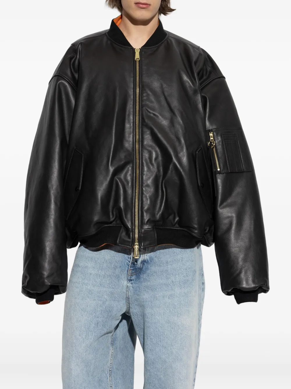 Кожаная куртка-бомбер на молнии VETEMENTS, черный — фото 3