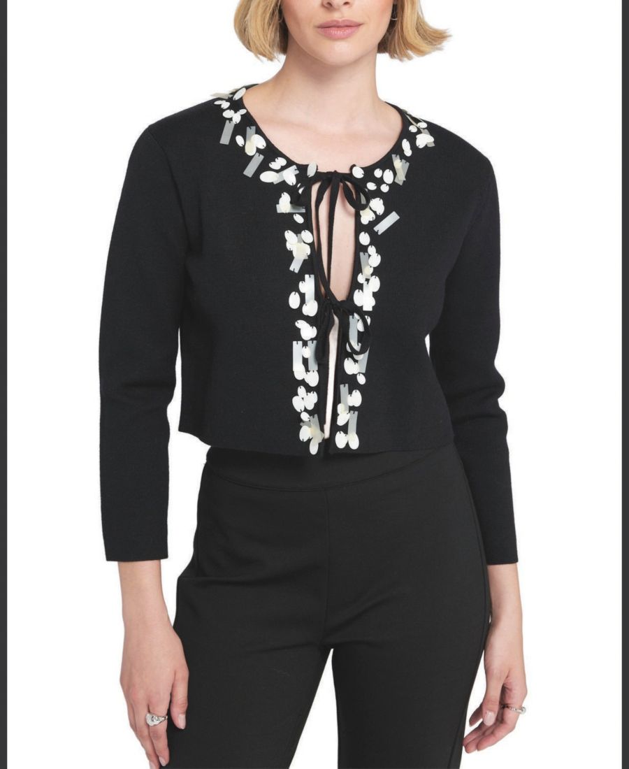 

Женский кардиган с пайетками и завязками спереди, вышитый ELLE Collection, No Color