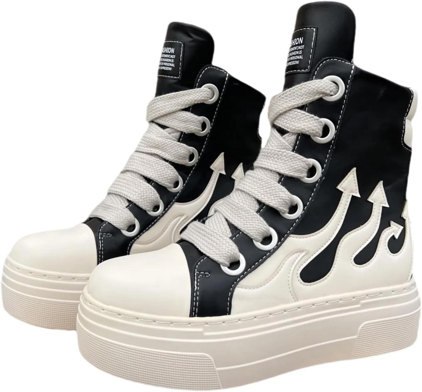 Кроссовки Unisex Spring Summer Flame Round Toe Thick Sole Platform Chunky Heels Men Women Plus Size Fashion Western Punk Street Shoes Wedorat, Black