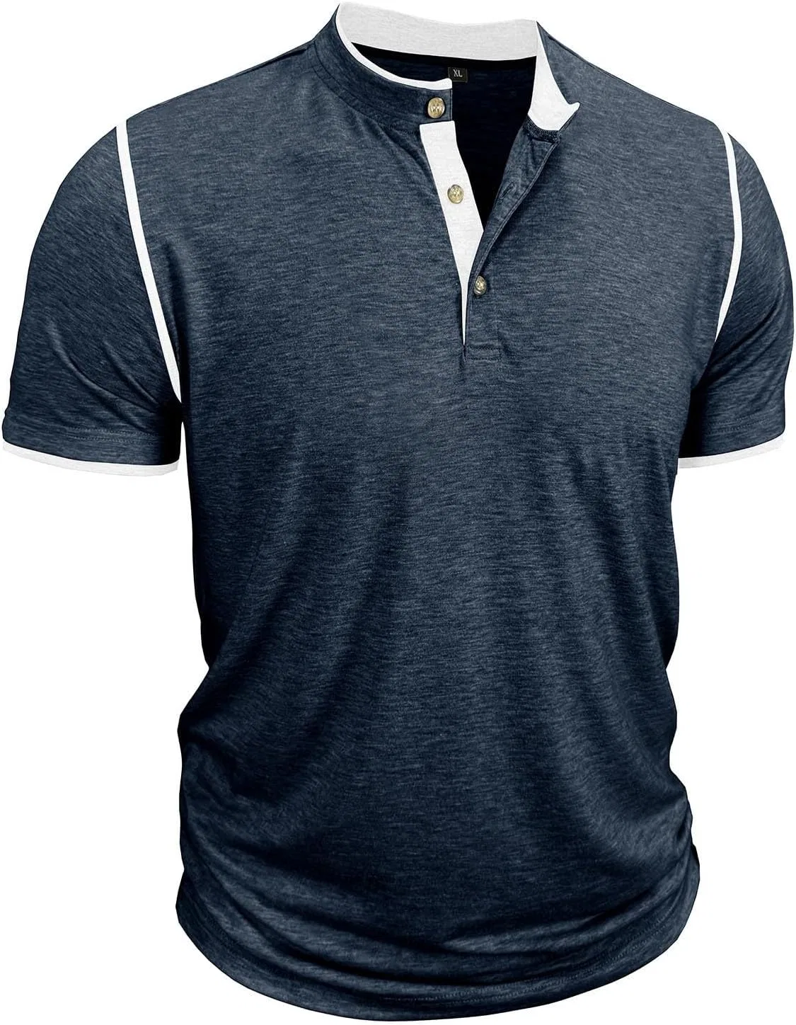 Мужская футболка с контрастными вставками, Muscle Henley, Navy — фото 3