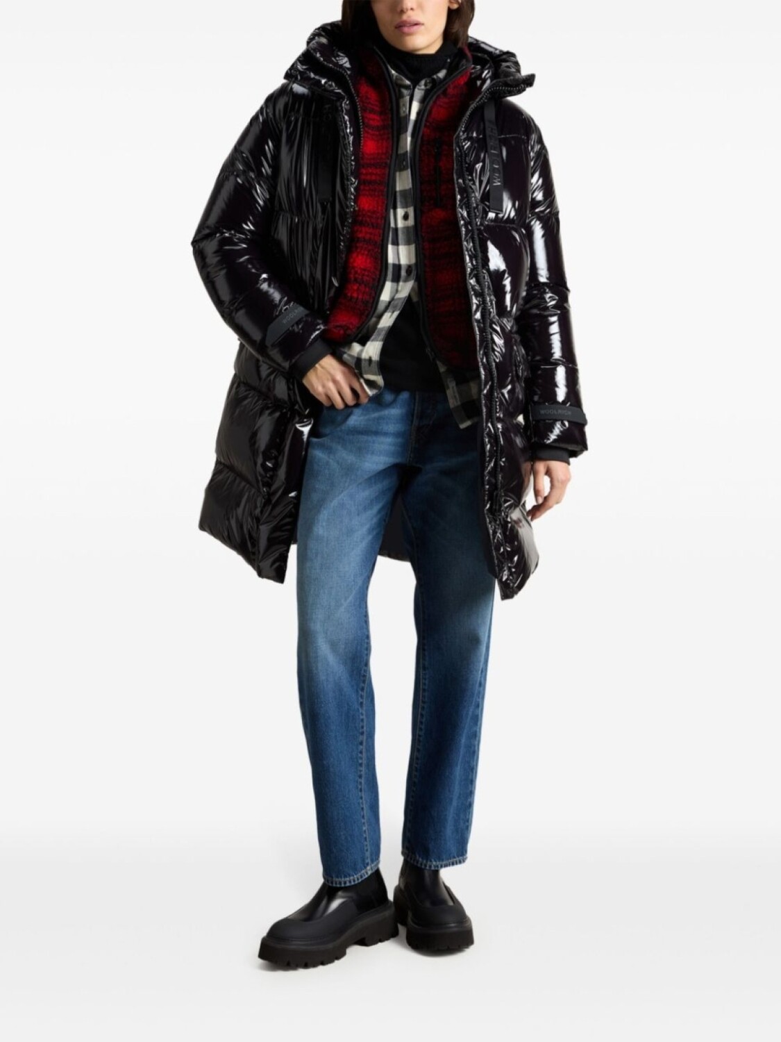 

Woolrich блестящая стеганая парка, черный