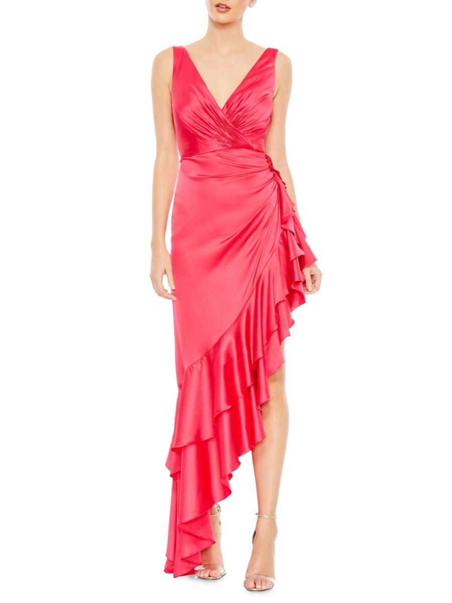 

Атласное платье с оборками Ieena Mac Duggal, цвет Hot Pink
