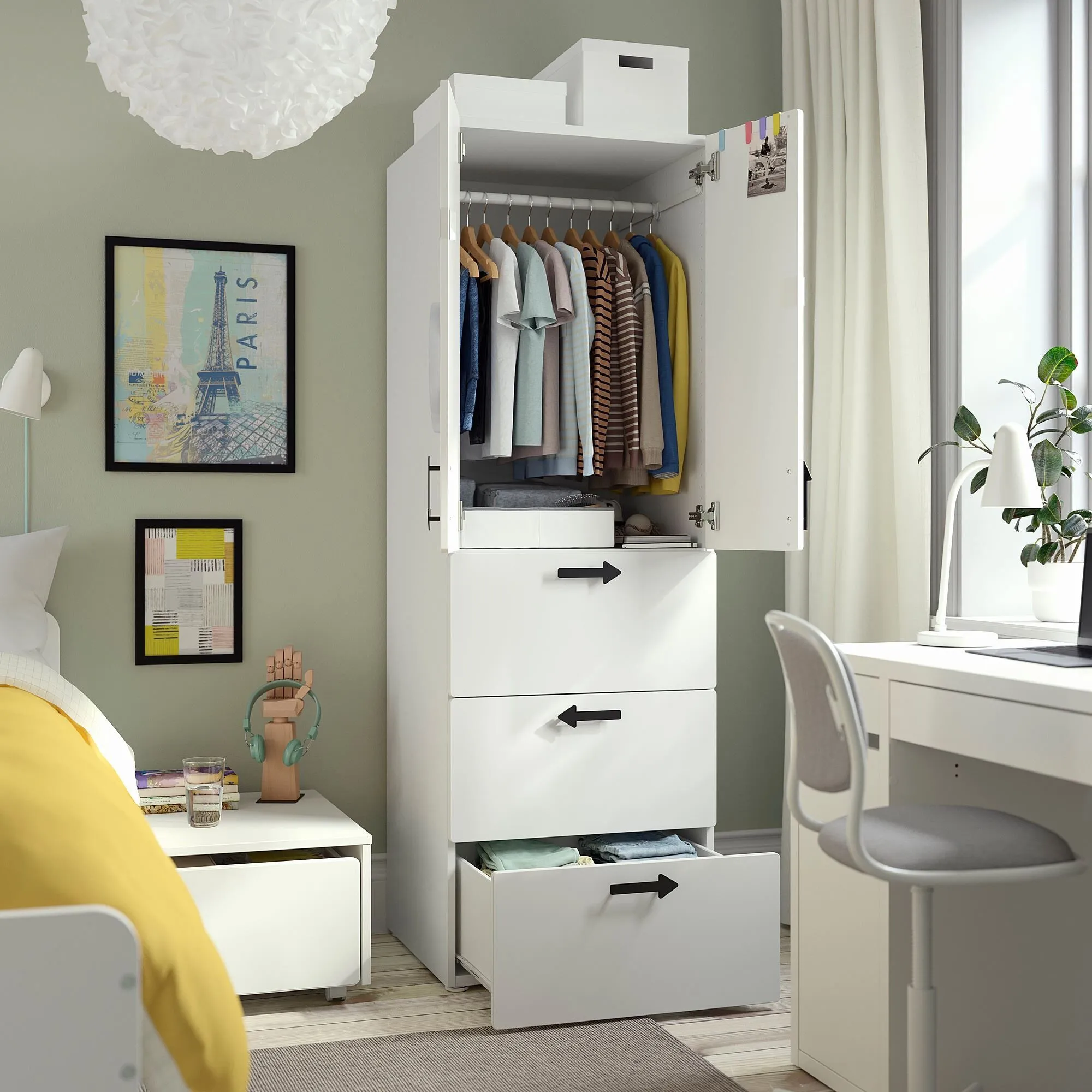 Детский шкаф, бело-черная полоска, 60х57х181 см, с 3 ящиками PLATSA/SMÅSTAD IKEA — фото 3